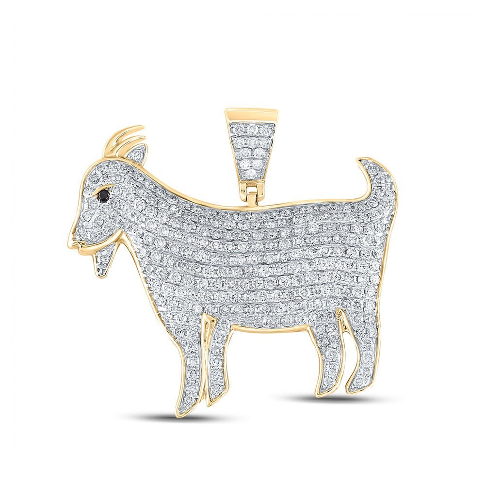 10kt Yellow Gold Men's Round Diamond Goat Animal Charm Pendant - 2 - 7/8 Cttw - Splendid Jewellery