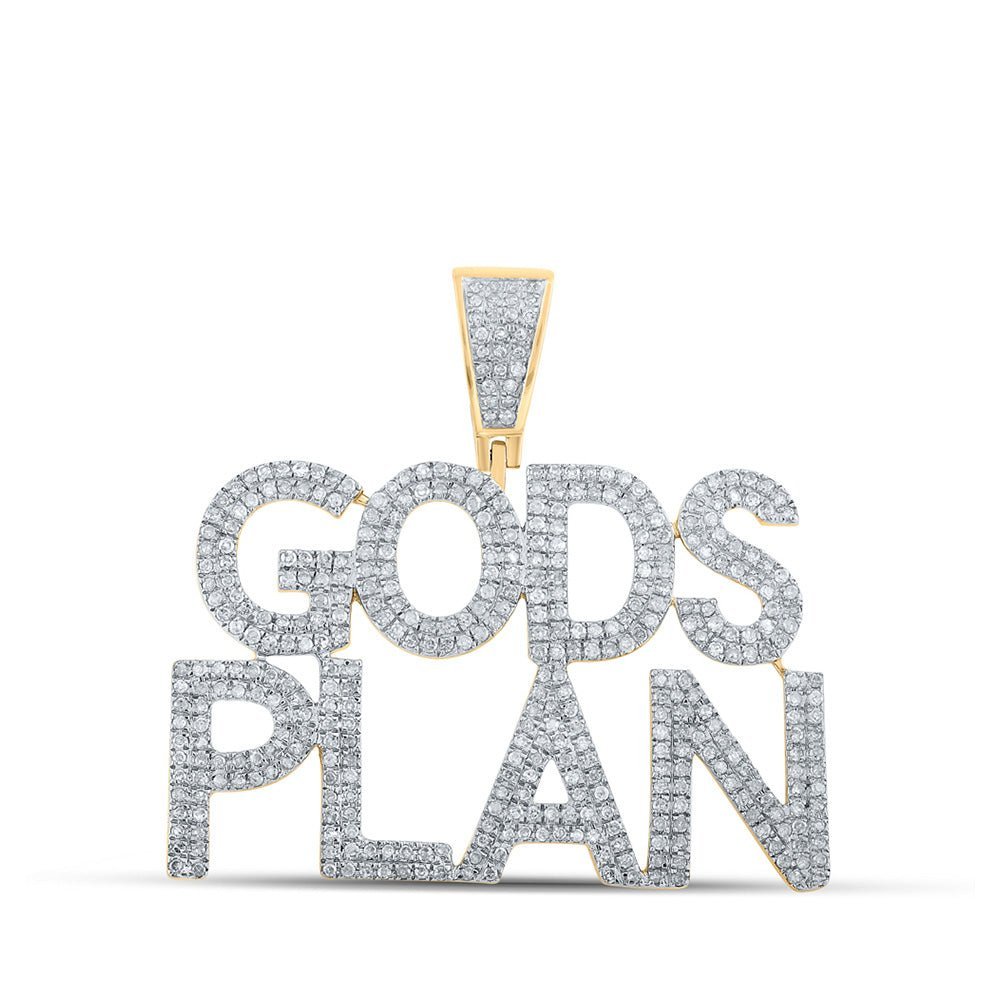 10kt Yellow Gold Men's Round Diamond "God's Plan" Charm Pendant - 1 Cttw - Splendid Jewellery
