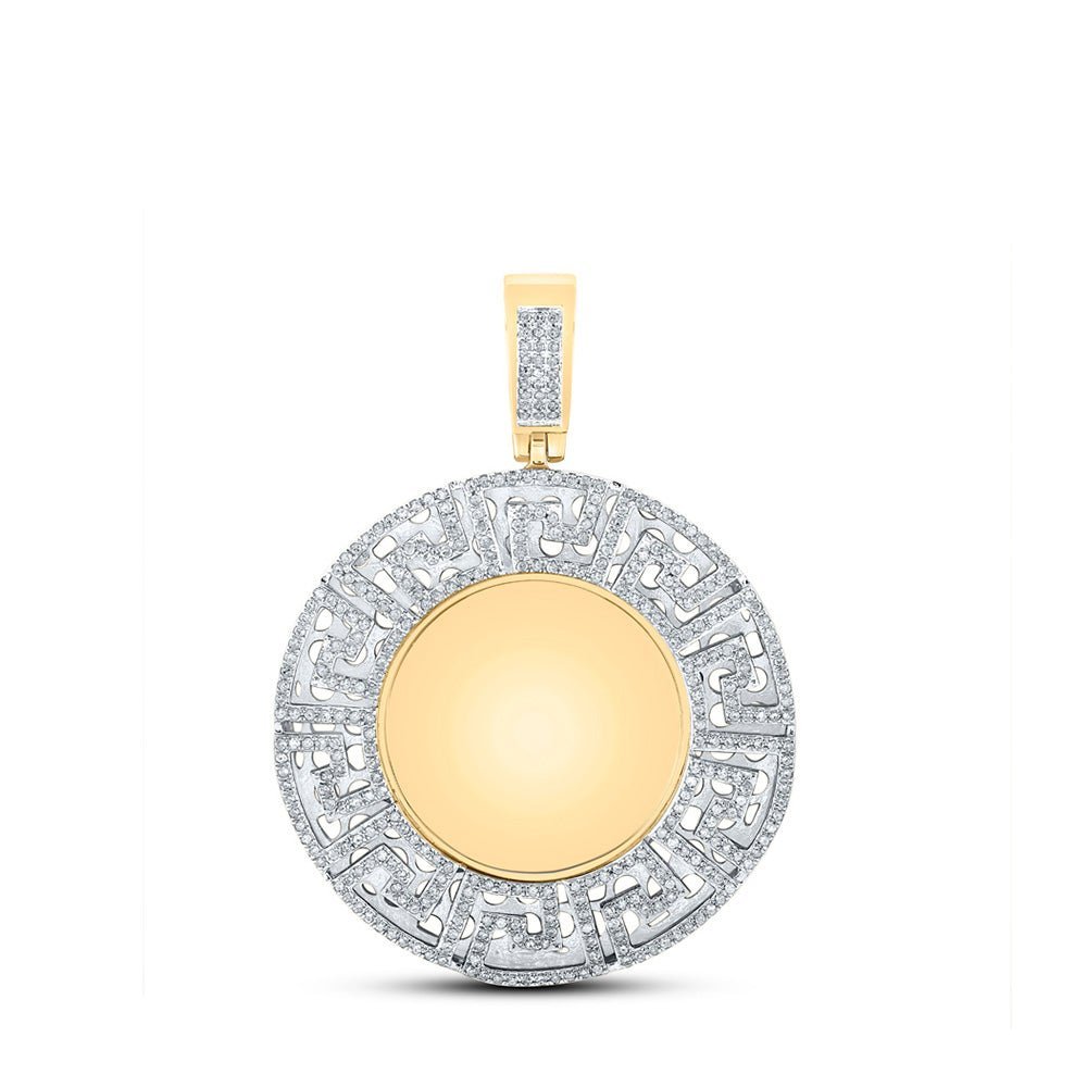 10kt Yellow Gold Men's Round Diamond Greek Key Memory Circle Charm Pendant - 1 Cttw | Splendid Jewellery - Splendid Jewellery