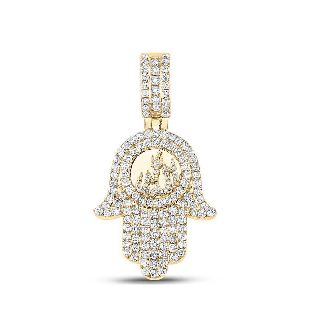 10kt Yellow Gold Men's Round Diamond Hamsa Allah Charm Pendant - 3 Cttw | Splendid Jewellery - Splendid Jewellery