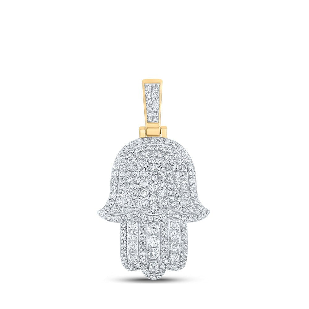 10kt Yellow Gold Men's Round Diamond Hamsa Charm Pendant - 1 Cttw | Splendid Jewellery - Splendid Jewellery