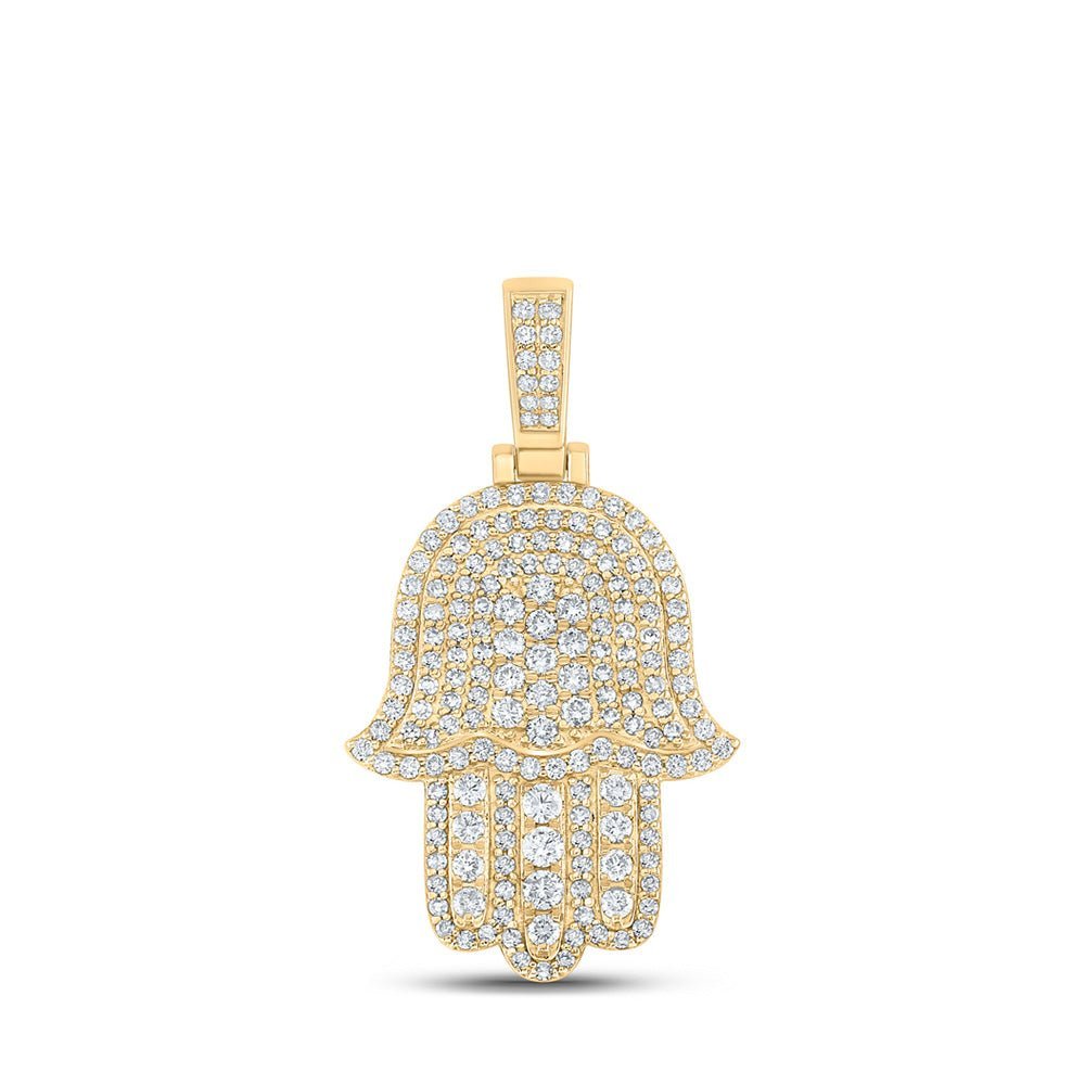 10kt Yellow Gold Men's Round Diamond Hamsa Charm Pendant - 2 Cttw | Exquisite Jewellery - Splendid Jewellery