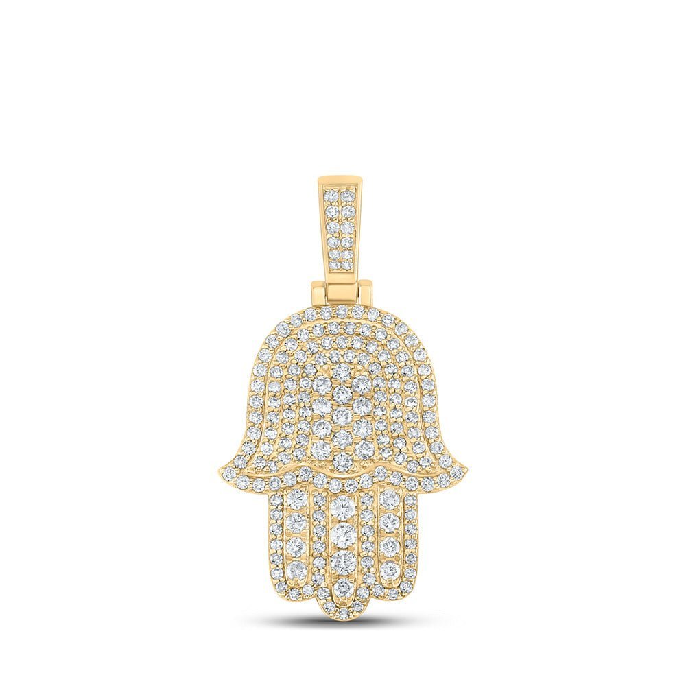 10kt Yellow Gold Men's Round Diamond Hamsa Charm Pendant - 2 Cttw | Splendid Jewellery - Splendid Jewellery
