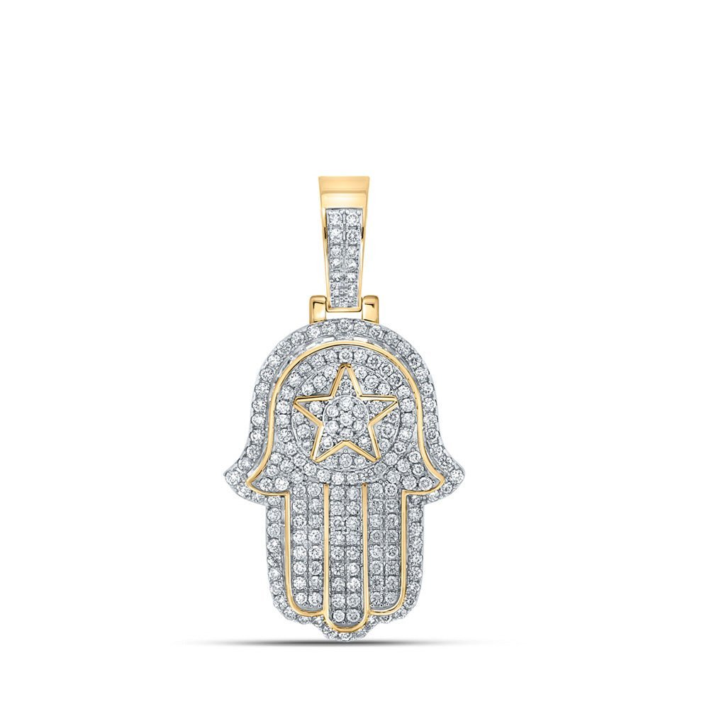 10kt Yellow Gold Men's Round Diamond Hamsa Charm Pendant - A Dazzling Statement Piece - Splendid Jewellery