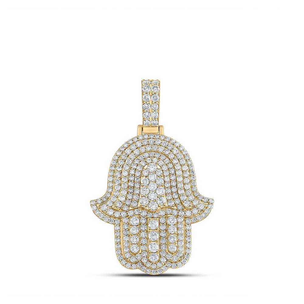 10kt Yellow Gold Men's Round Diamond Hamsa Charm Pendant - A Stunning Statement of Style and Spirituality - Splendid Jewellery
