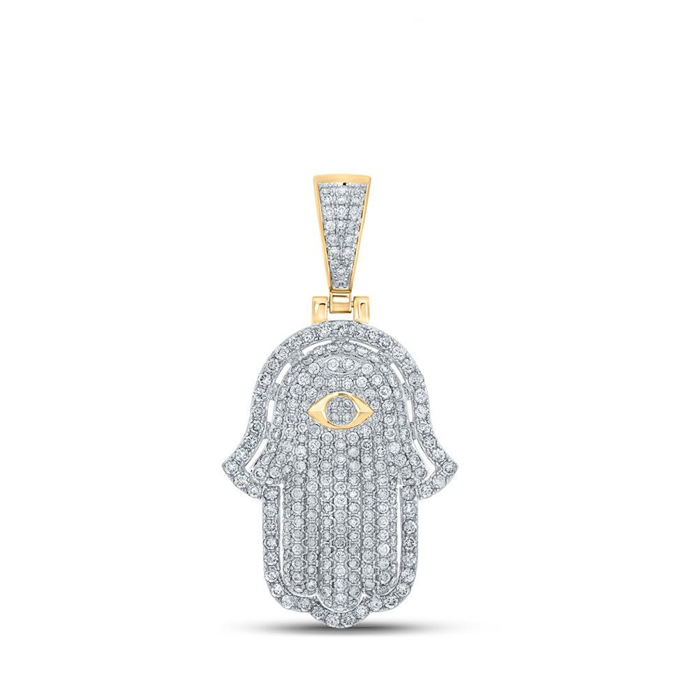 10kt Yellow Gold Men's Round Diamond Hamsa Charm Pendant - Exquisite Brilliance - Splendid Jewellery