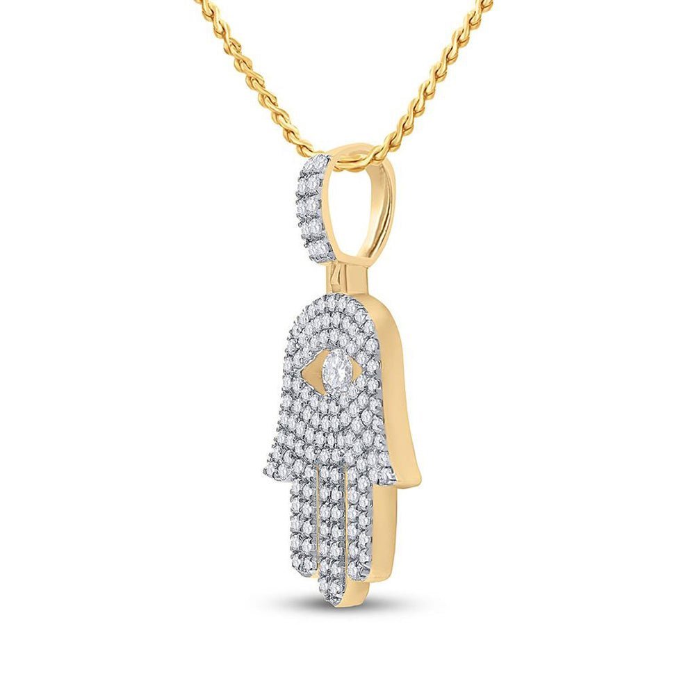 10kt Yellow Gold Men's Round Diamond Hamsa Hand Charm Pendant - 1 Cttw | Splendid Jewellery - Splendid Jewellery