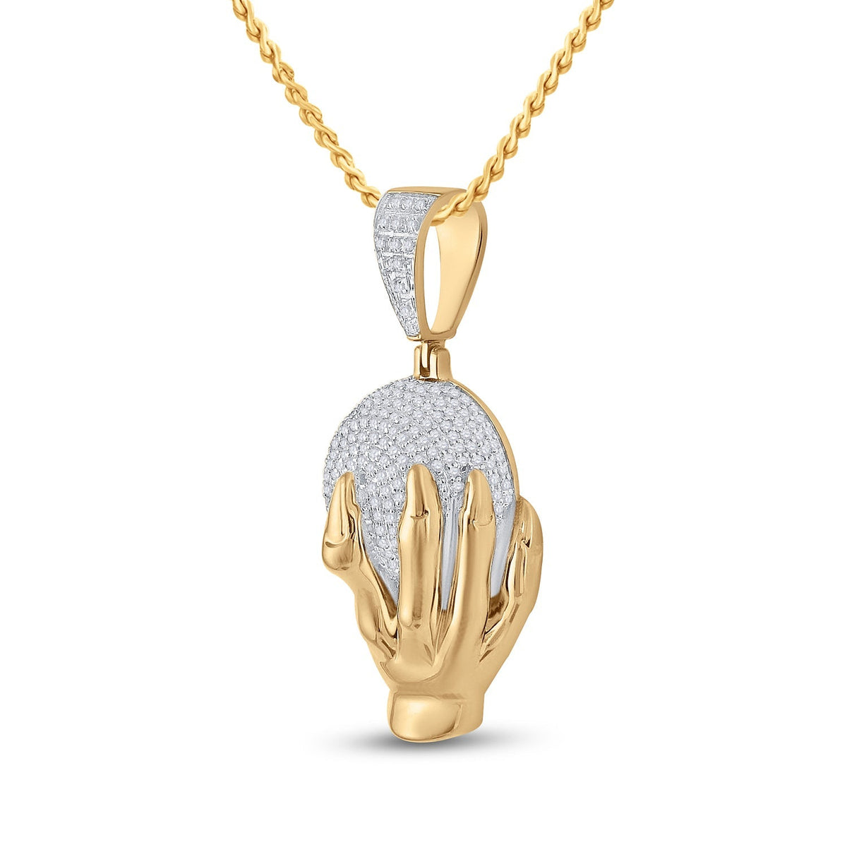10kt Yellow Gold Men's Round Diamond Hand World Cluster Charm Pendant - Captivating Globe of Diamonds - Splendid Jewellery