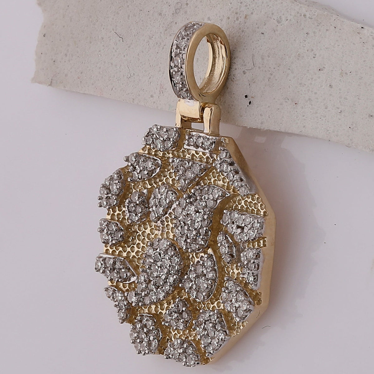 10kt Yellow Gold Men's Round Diamond Hexagon Charm Pendant 1/2 Cttw - Splendid Jewellery
