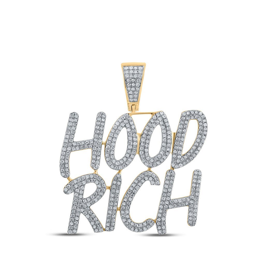 10kt Yellow Gold Men's Round Diamond Hood Rich Charm Pendant - 1 - 1/4 Cttw - Splendid Jewellery