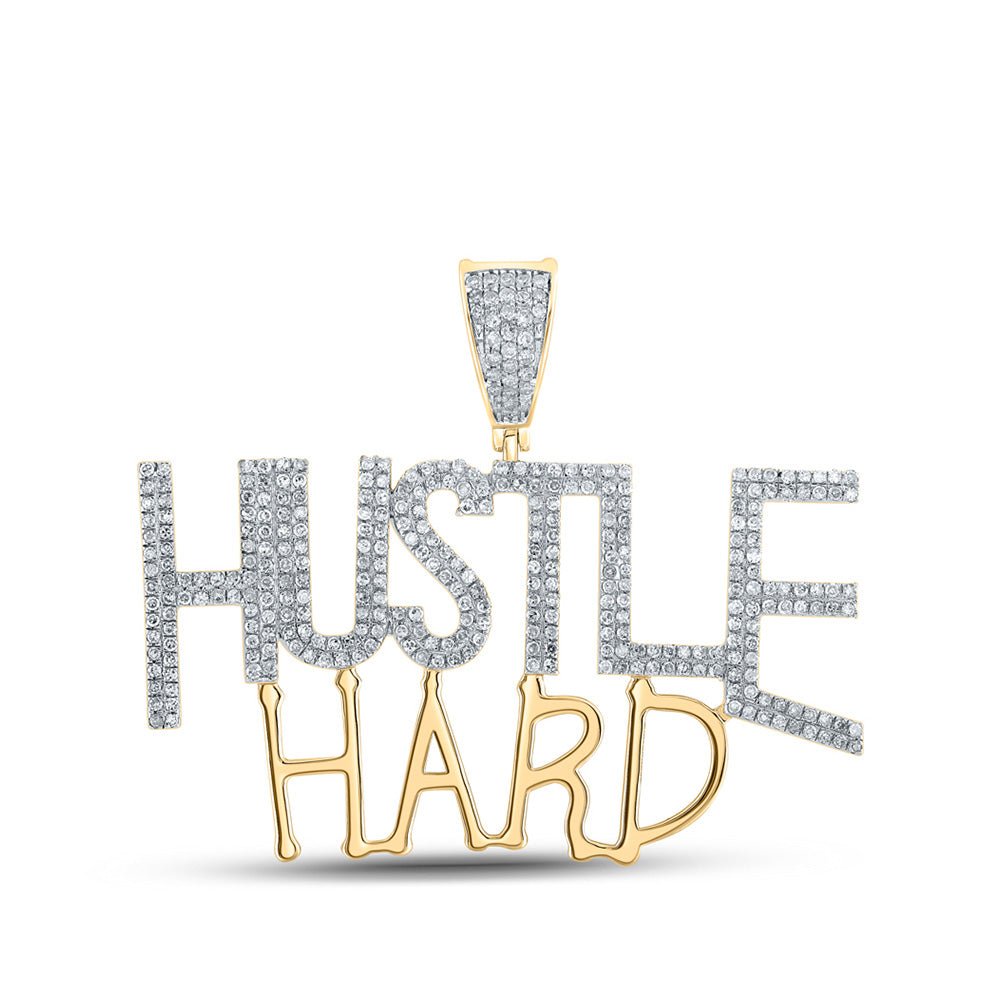 10kt Yellow Gold Men's Round Diamond Hustle Hard Charm Pendant - 1 Cttw - Splendid Jewellery