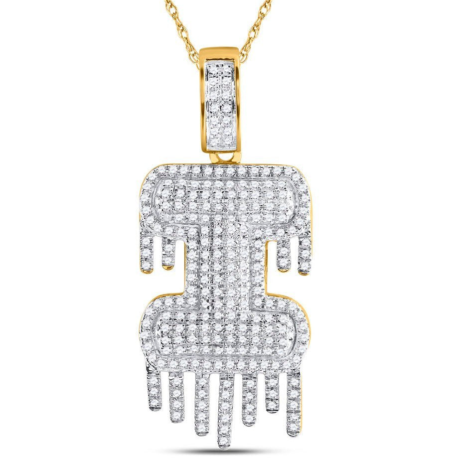 10kt Yellow Gold Men's Round Diamond I Dripping Letter Charm Pendant - 3/4 Cttw | Splendid Jewellery - Splendid Jewellery