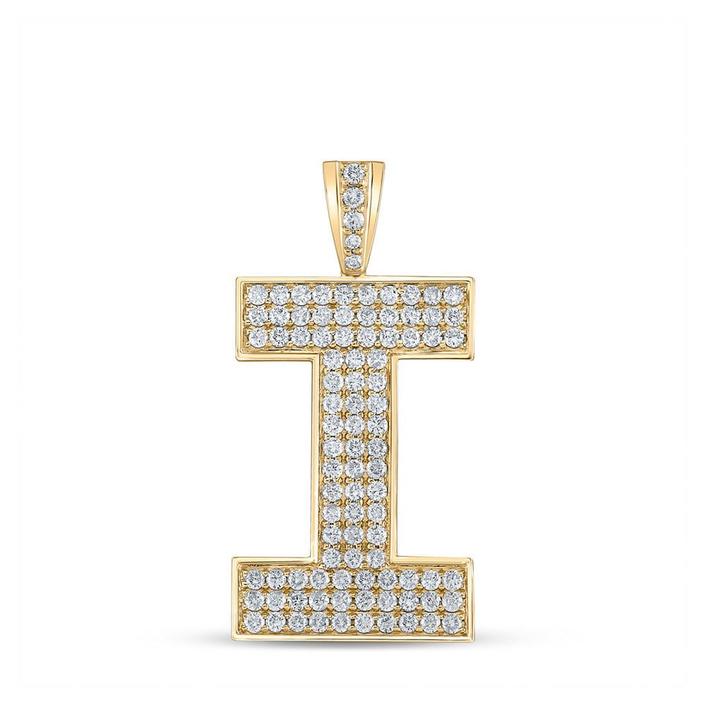 10kt Yellow Gold Men's Round Diamond I Initial Letter Charm Pendant - 1 - 5/8 Cttw - Splendid Jewellery
