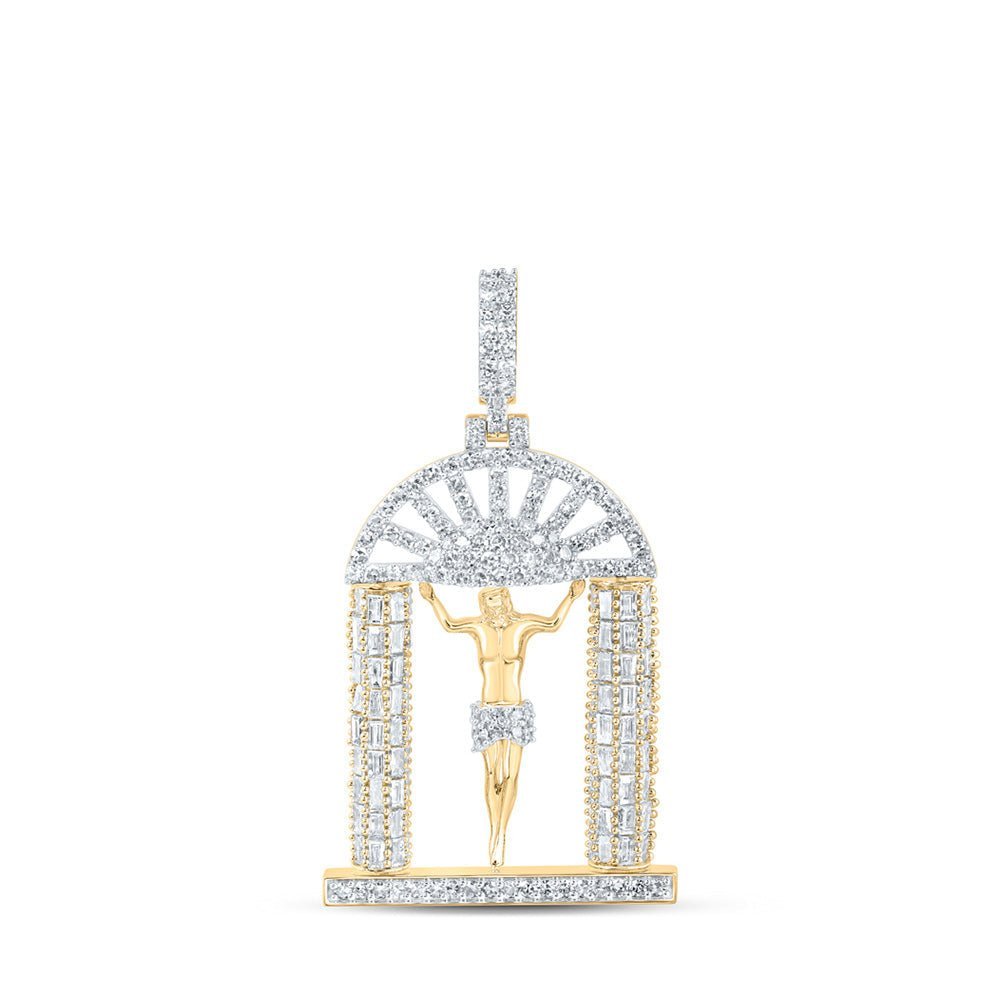 10kt Yellow Gold Mens Round Diamond Jesus Charm Pendant - 3 - 3/4 Cttw | Splendid Jewellery - Splendid Jewellery