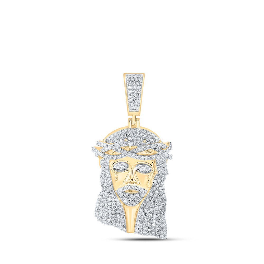 10kt Yellow Gold Men's Round Diamond Jesus Face Charm Pendant - 2 - 1/3 Cttw | Splendid Jewellery - Splendid Jewellery