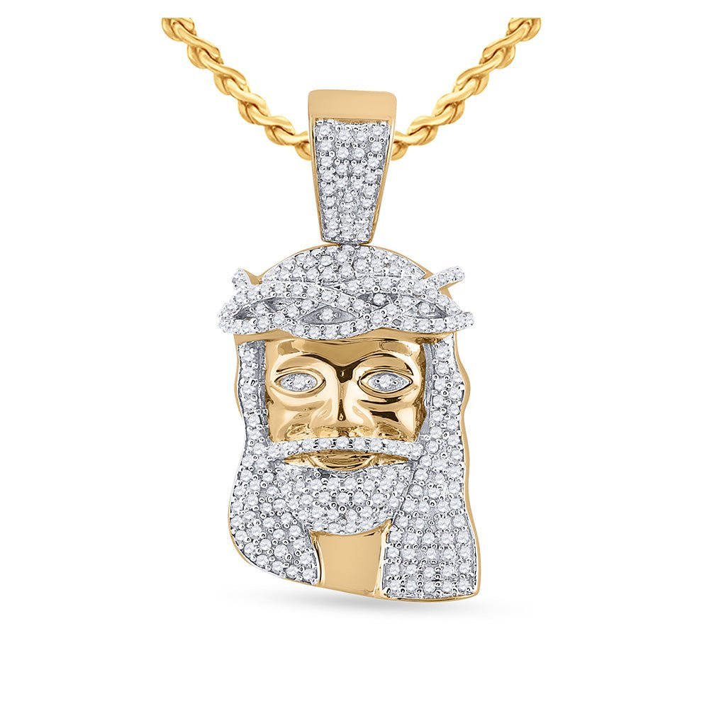 10kt Yellow Gold Men's Round Diamond Jesus Face Charm Pendant - 3/4 Cttw - Splendid Jewellery - Splendid Jewellery