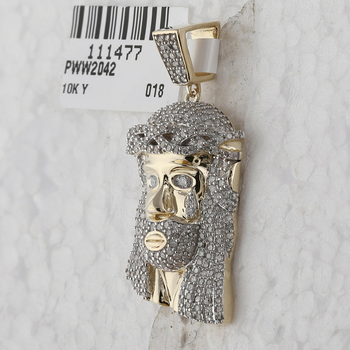 10kt Yellow Gold Men's Round Diamond Jesus Face Charm Pendant - 7/8 Cttw | Splendid Jewellery - Splendid Jewellery