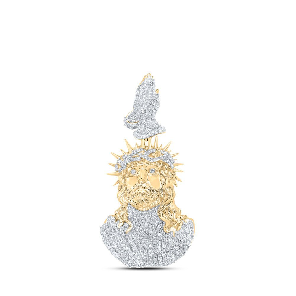 10kt Yellow Gold Men's Round Diamond Jesus Prayer Hands Charm Pendant - 2 Cttw | Splendid Jewellery - Splendid Jewellery