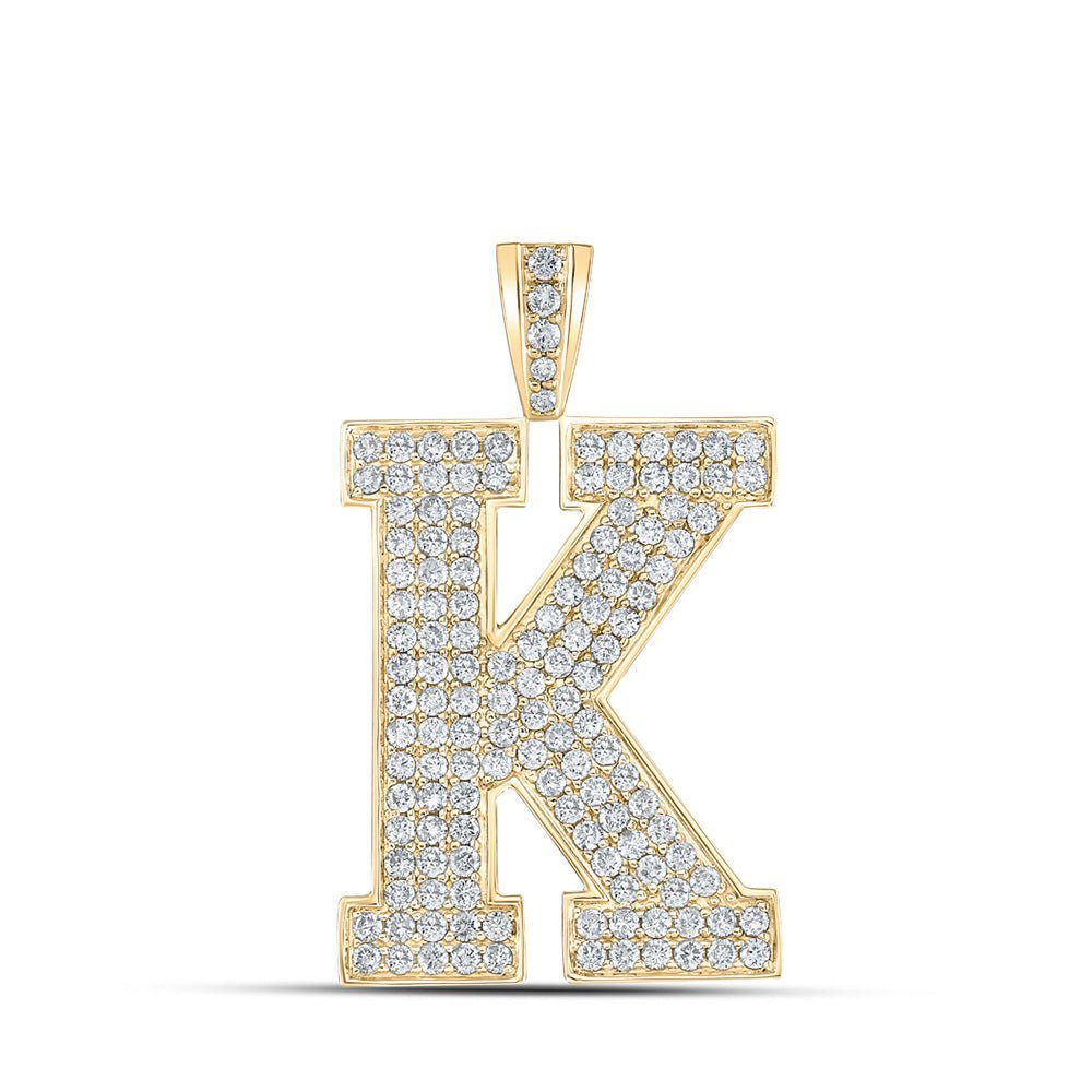 10kt Yellow Gold Mens Round Diamond K Initial Letter Charm Pendant - Exquisite Brilliance - Splendid Jewellery