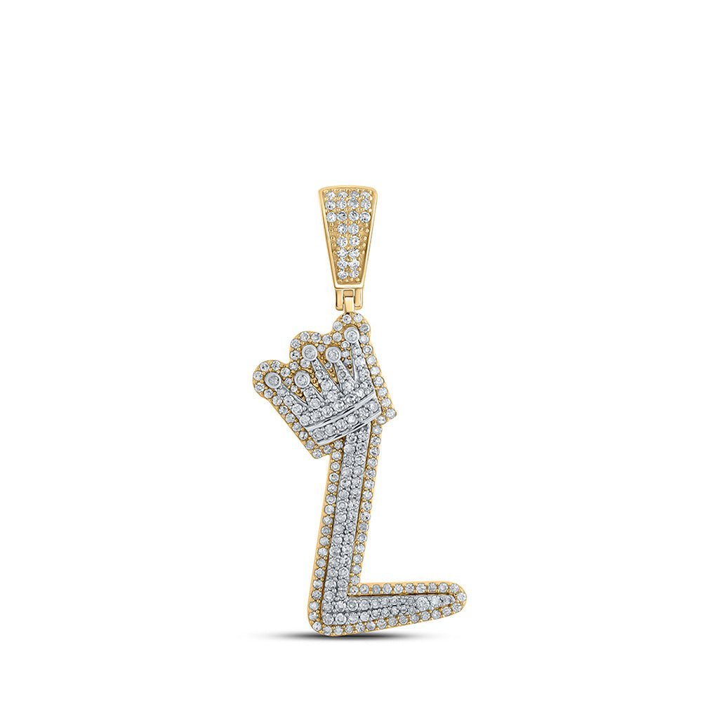 10kt Yellow Gold Men's Round Diamond L Crown Letter Charm Pendant 1 Cttw | Splendid Jewellery - Splendid Jewellery