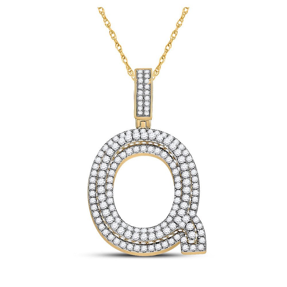 10kt Yellow Gold Men's Round Diamond Letter Q Charm Pendant - 1 - 7/8 Cttw - Splendid Jewellery
