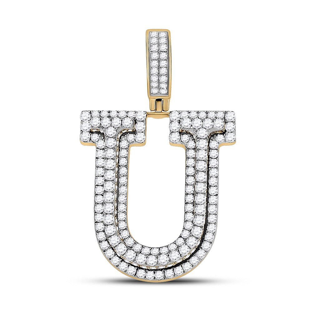 10kt Yellow Gold Men's Round Diamond Letter U Charm Pendant - 1 - 7/8 Cttw | Splendid Jewellery - Splendid Jewellery