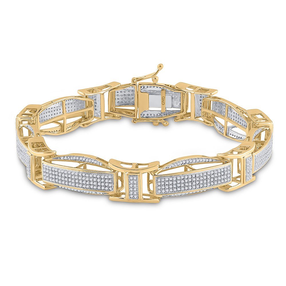 10kt Yellow Gold Men's Round Diamond Link Bracelet - A Stunning Statement Piece - Splendid Jewellery