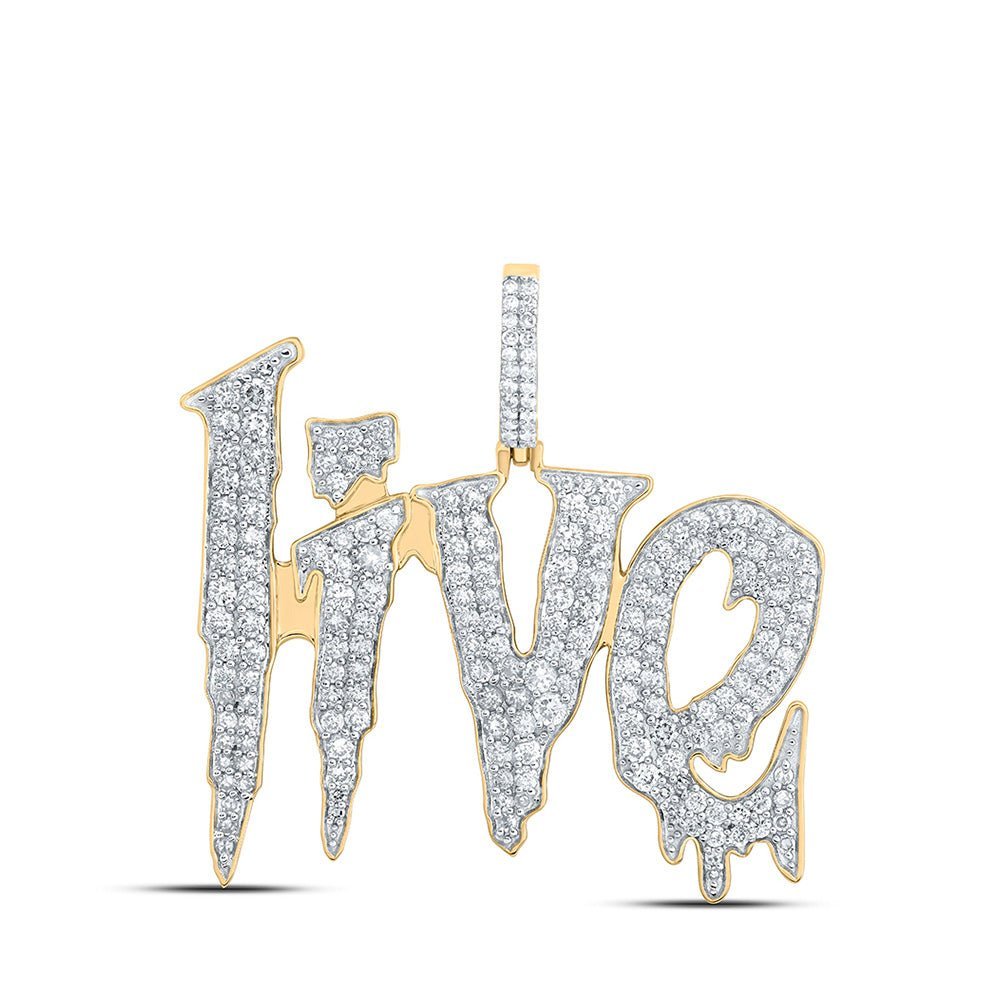 10kt Yellow Gold Men's Round Diamond LIVE Drip Phrase Charm Pendant - 2 - 3/8 Cttw | Splendid Jewellery - Splendid Jewellery