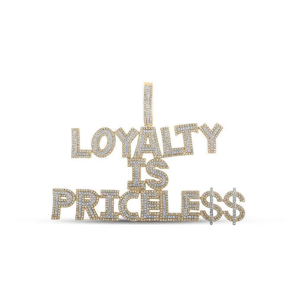 10kt Yellow Gold Men's Round Diamond Loyalty Priceless Charm Pendant - 2 - 7/8 Cttw | Splendid Jewellery - Splendid Jewellery