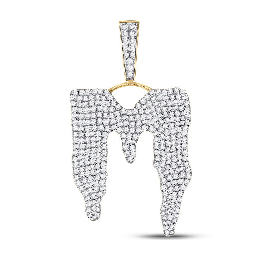 10kt Yellow Gold Men's Round Diamond M Drip Letter Charm Pendant - 3 - 1/4 Cttw | Splendid Jewellery - Splendid Jewellery