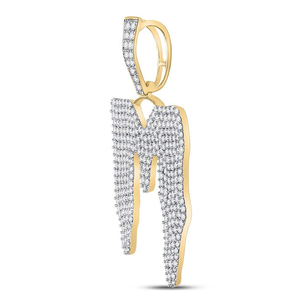10kt Yellow Gold Men's Round Diamond M Drip Letter Charm Pendant - 3 - 1/4 Cttw | Splendid Jewellery - Splendid Jewellery