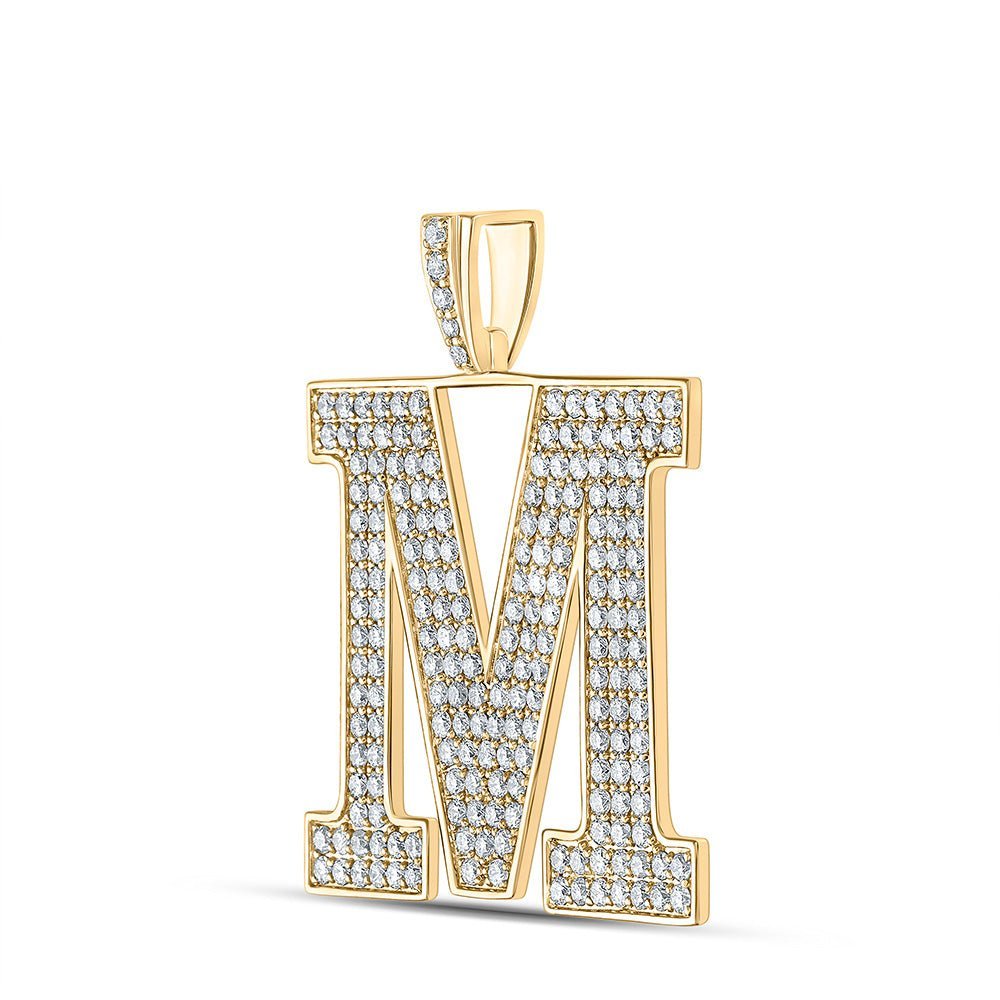 10kt Yellow Gold Men's Round Diamond M Initial Letter Charm Pendant - 3 - 3/8 Cttw - Splendid Jewellery