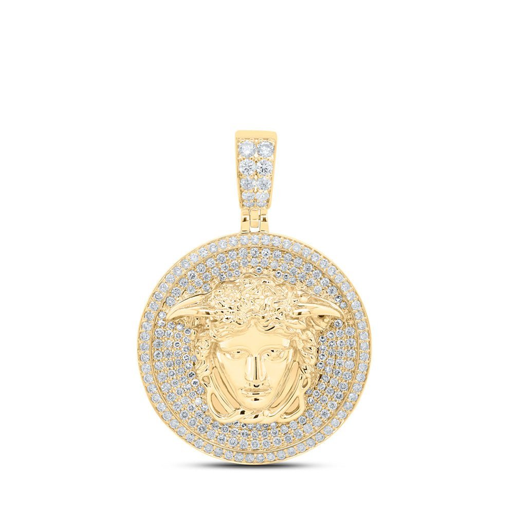 10kt Yellow Gold Men's Round Diamond Medusa Circle Charm Pendant - 2 - 5/8 Cttw | Splendid Jewellery - Splendid Jewellery