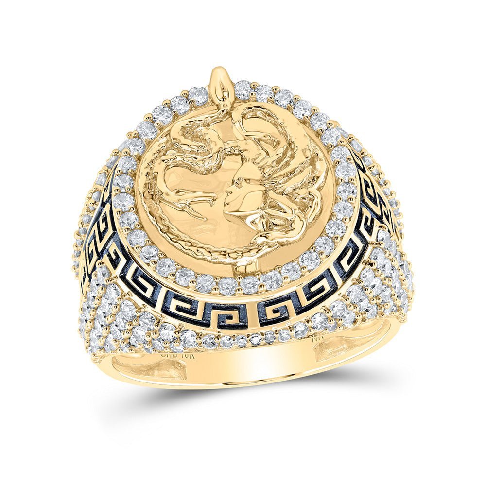 10kt Yellow Gold Men's Round Diamond Medusa Circle Ring - Captivating Elegance - Splendid Jewellery
