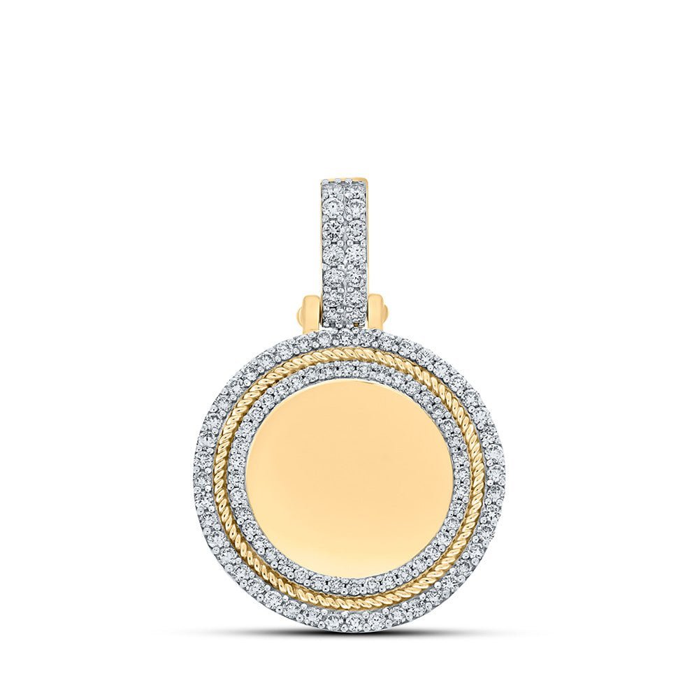 10kt Yellow Gold Men's Round Diamond Memory Circle Charm Pendant - 1 - 1/4 Cttw - Splendid Jewellery