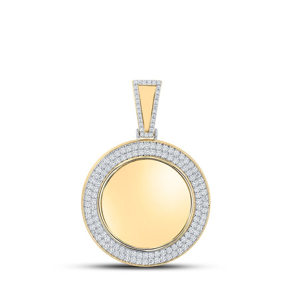 10kt Yellow Gold Men's Round Diamond Memory Circle Charm Pendant - 1 - 3/4 Cttw - Splendid Jewellery