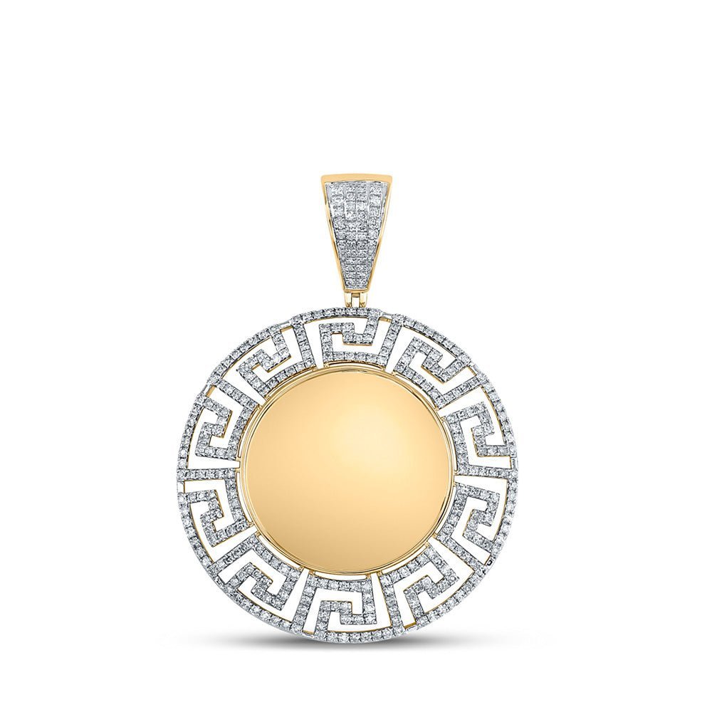 10kt Yellow Gold Men's Round Diamond Memory Circle Charm Pendant - 1 - 3/4 Cttw - Splendid Jewellery