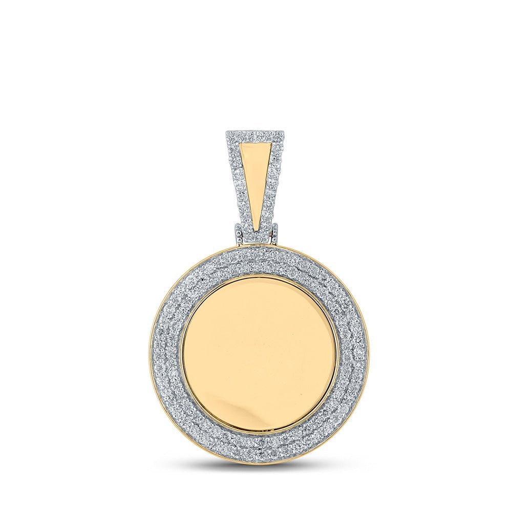10kt Yellow Gold Men's Round Diamond Memory Circle Charm Pendant 1 - 3/8 Cttw | Dazzling Men's Diamond Charm Pendant by Splendid Jewellery - Splendid Jewellery