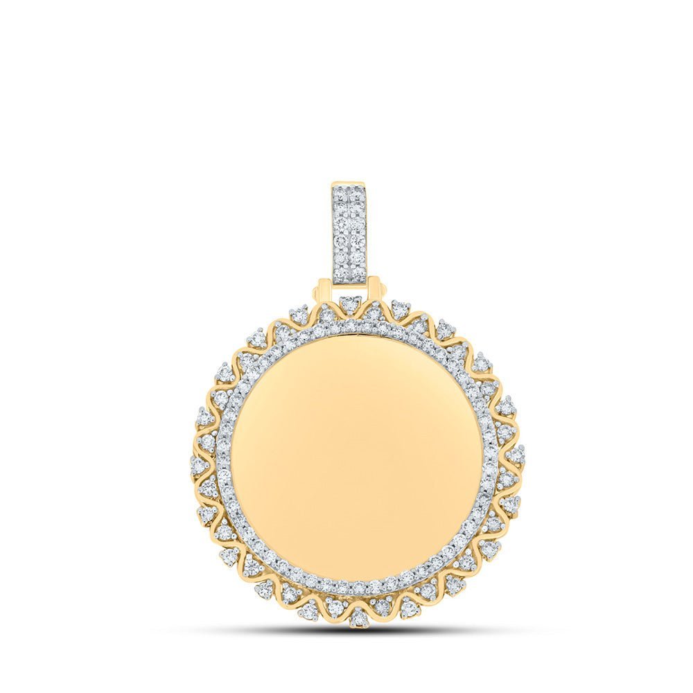 10kt Yellow Gold Men's Round Diamond Memory Circle Charm Pendant - 1 - 7/8 Cttw | Splendid Jewellery - Splendid Jewellery
