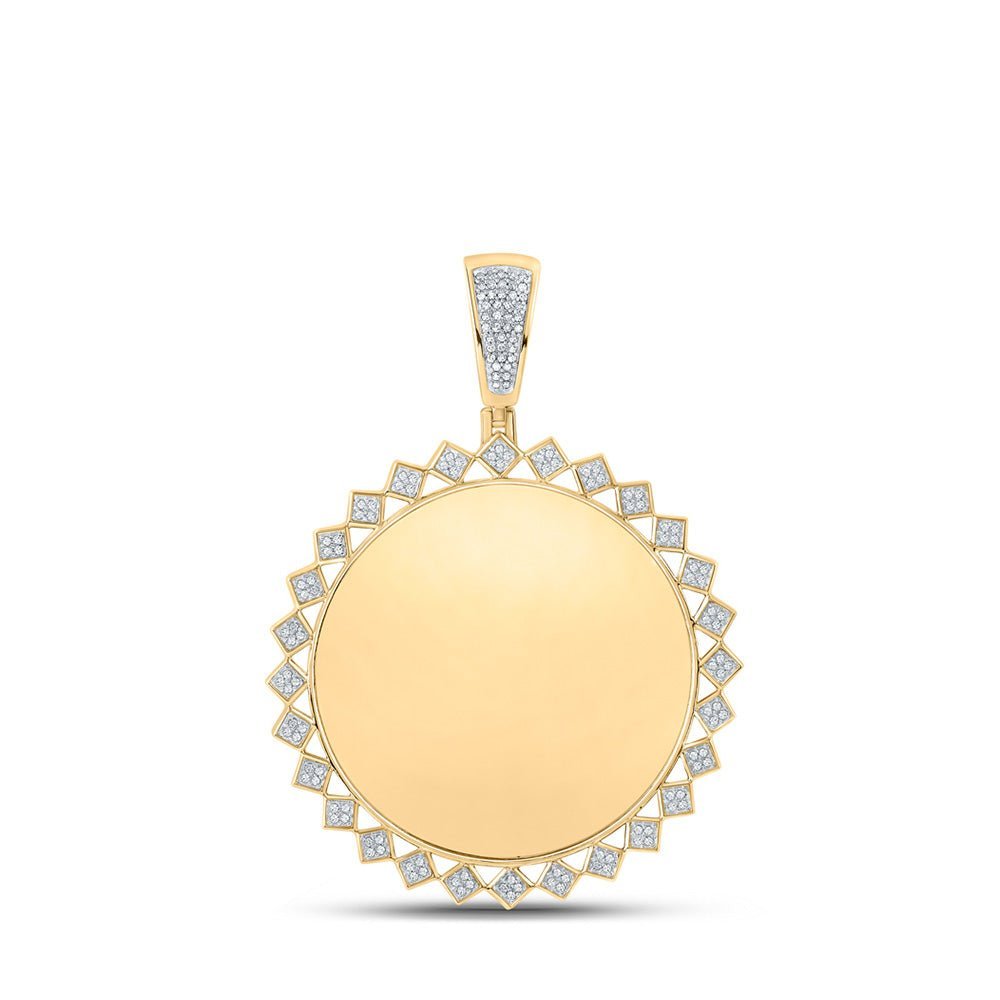 10kt Yellow Gold Men's Round Diamond Memory Circle Charm Pendant 1/2 Cttw - Splendid Jewellery