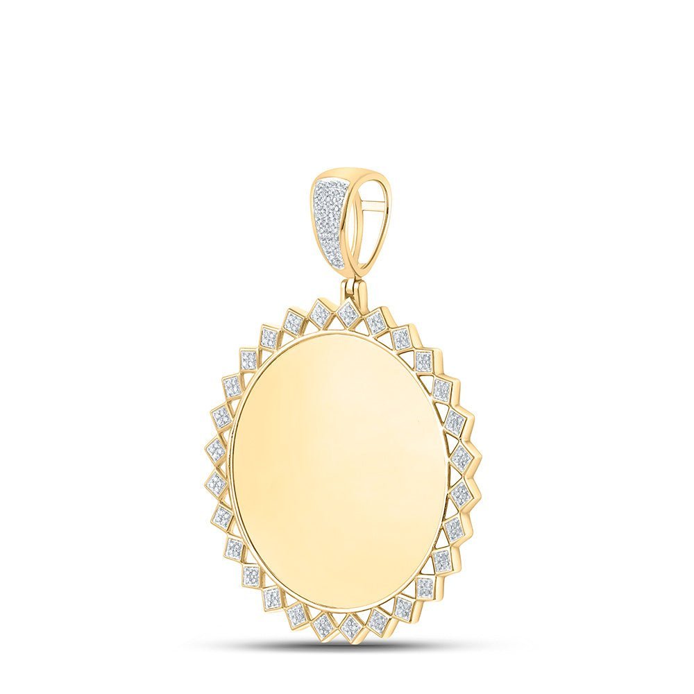 10kt Yellow Gold Men's Round Diamond Memory Circle Charm Pendant 1/2 Cttw - Splendid Jewellery