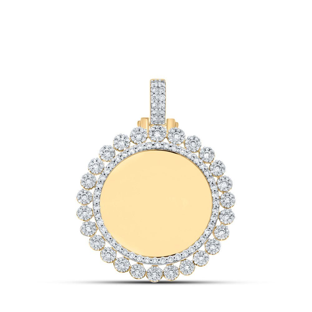 10kt Yellow Gold Men's Round Diamond Memory Circle Charm Pendant - 2 - 3/8 Cttw - Splendid Jewellery