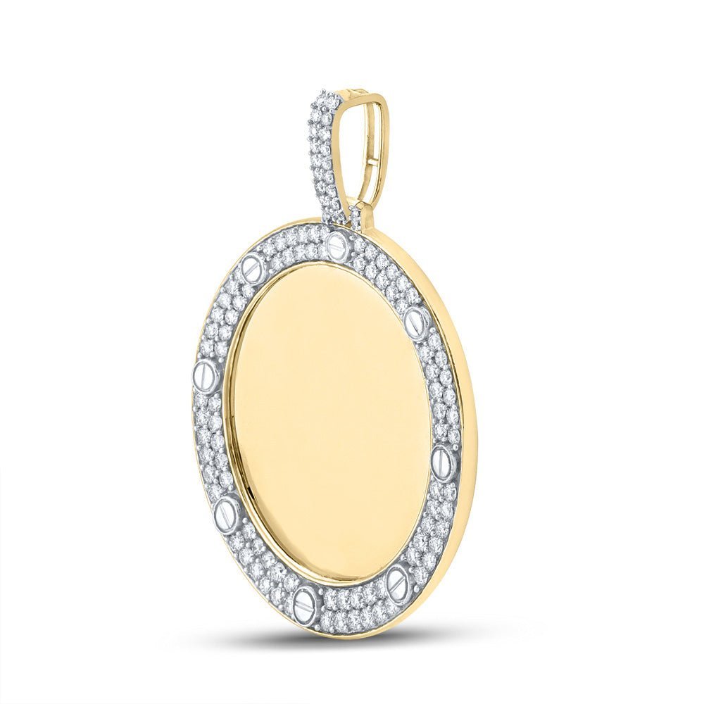 10kt Yellow Gold Mens Round Diamond Mirror Circle Charm Pendant - 2 Cttw | Captivating Elegance - Splendid Jewellery