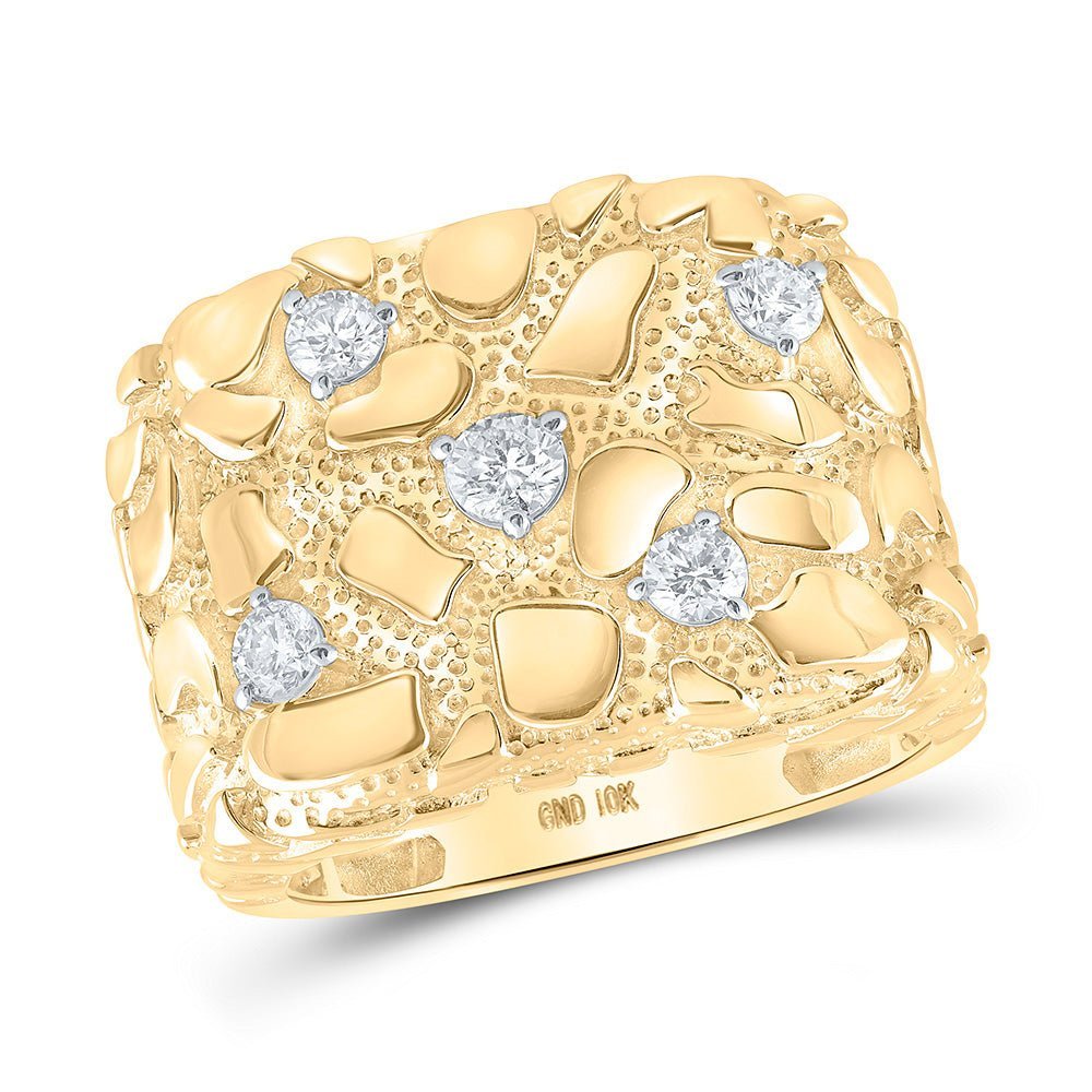 10kt Yellow Gold Men's Round Diamond Nugget Ring 5/8 Cttw - A Dazzling Statement of Masculine Elegance - Splendid Jewellery