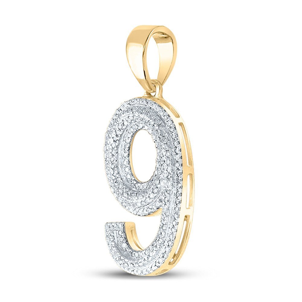 10kt Yellow Gold Men's Round Diamond Number 9 Charm Pendant - Splendid Jewellery