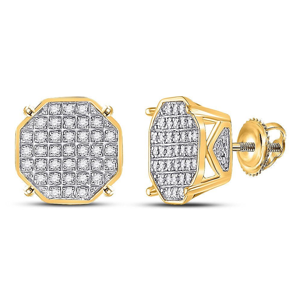 10kt Yellow Gold Men's Round Diamond Octagon Cluster Earrings - 1/4 Cttw | Dazzling Diamond Delight - Splendid Jewellery