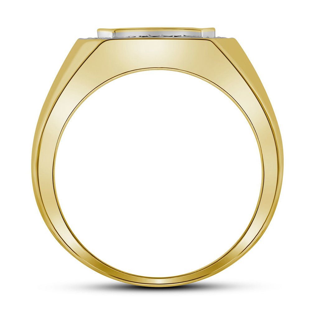10kt Yellow Gold Men's Round Diamond Octagon Cluster Ring - Captivating Brilliance - Splendid Jewellery