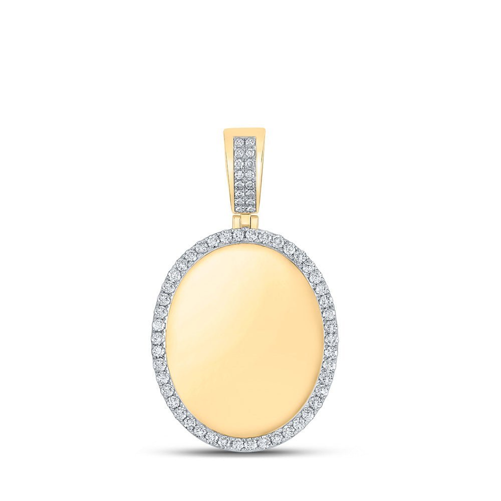 10kt Yellow Gold Men's Round Diamond Oval Memory Charm Pendant - 1 - 5/8 Cttw | Splendid Jewellery - Splendid Jewellery