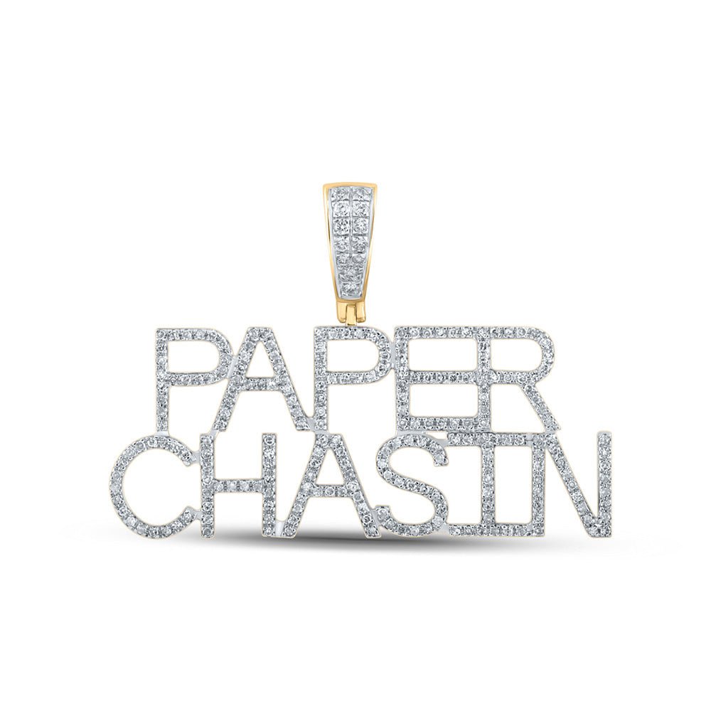 10kt Yellow Gold Men's Round Diamond Paper Chasin Charm Pendant - 5/8 Cttw - Splendid Jewellery