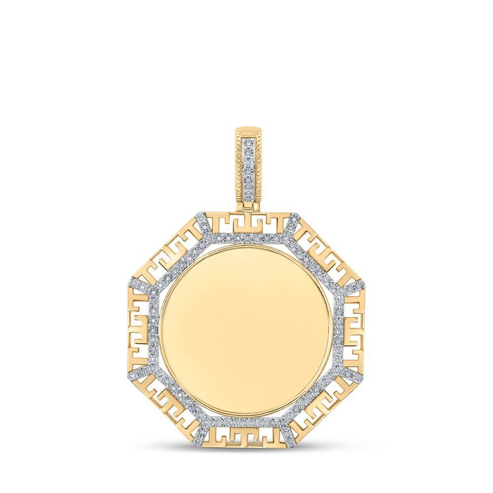 10kt Yellow Gold Men's Round Diamond Picture Memory Octagon Charm Pendant 1/4 Cttw | Splendid Jewellery - Splendid Jewellery